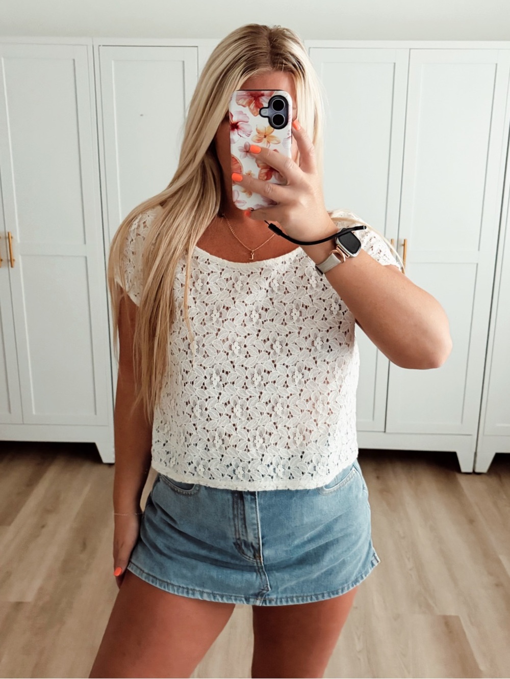 Hollister white crochet lace floral wide neck top